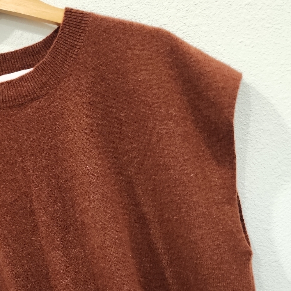 Crush Cashmere Lucca Crew Neck Tank In Warm Brown, Size Large - Picture 3 of 9